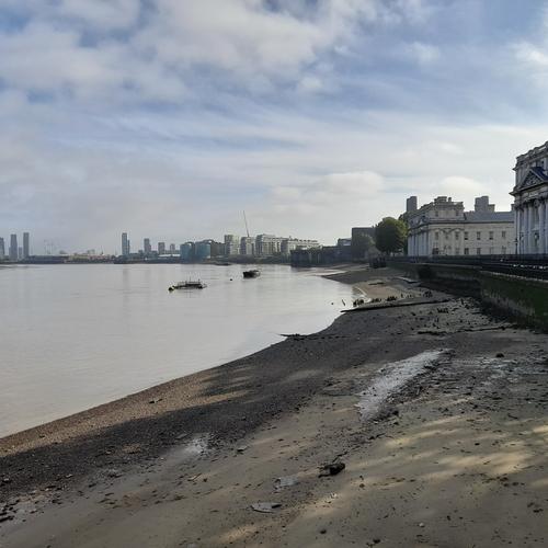 The foreshore at Greenwich in front of the Old Royal Naval College.