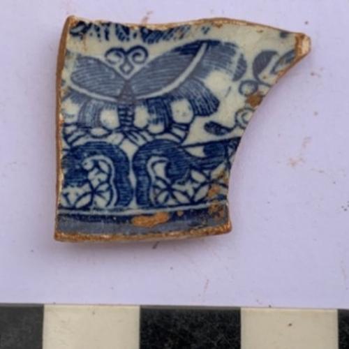 piece of decorated pottery with a moth pattern