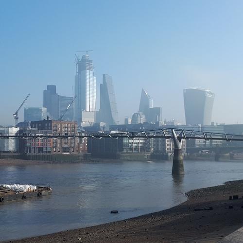 The foreshore at Bankside looking across the river to the City.