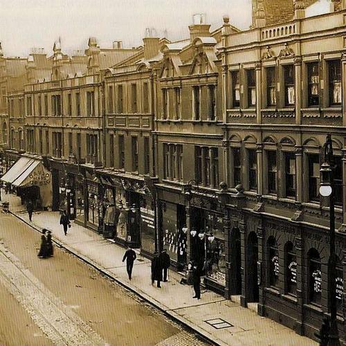 A black and white image of Powis Street in Woolwich, taken in 1905. 
