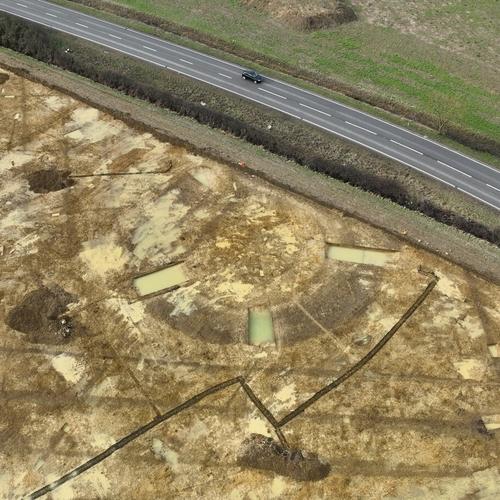 Aerial photo of an archaeological excavation site