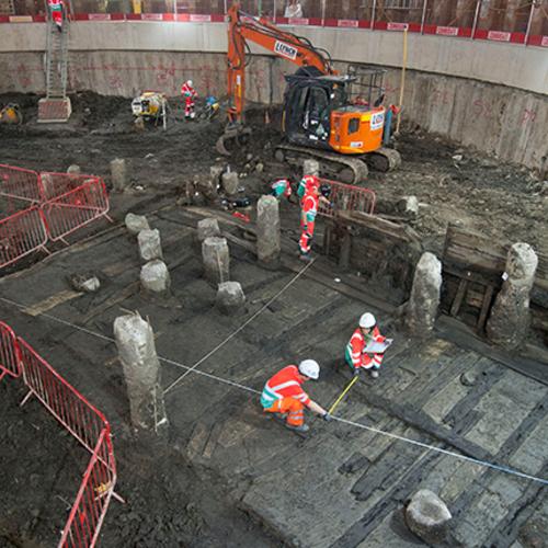 Aerial view of Tideway Tunnel archaeological excavations