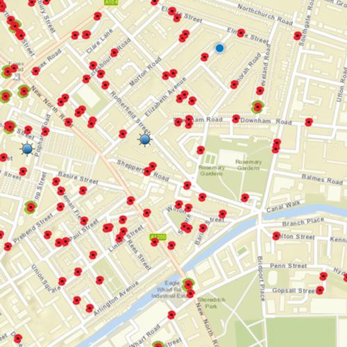 Screenshot of the 'Streets They Left Behind' interactive map showing gravesites from WW1 and 2
