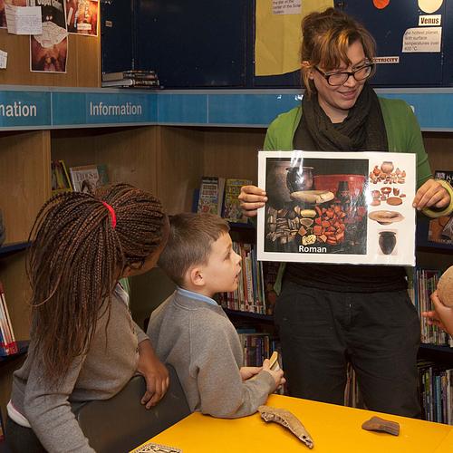 Local school kids turn their hands to excavation in Camberwell Library, accomodated by Southwark Council.