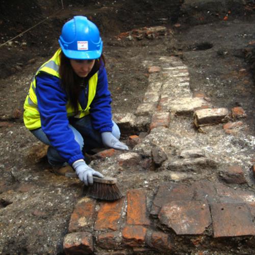 MOLA Senior Archaeologist Heather Knight excavating The Theatre