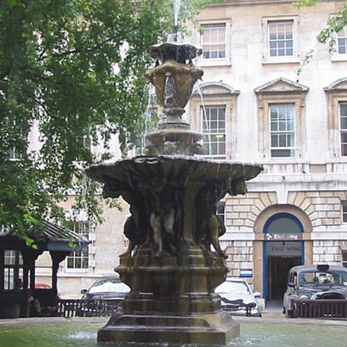The fountain at St Barts Hospital in the City of London
