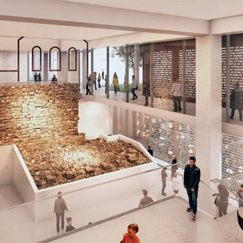 Roman wall preserved in the atrium of a building