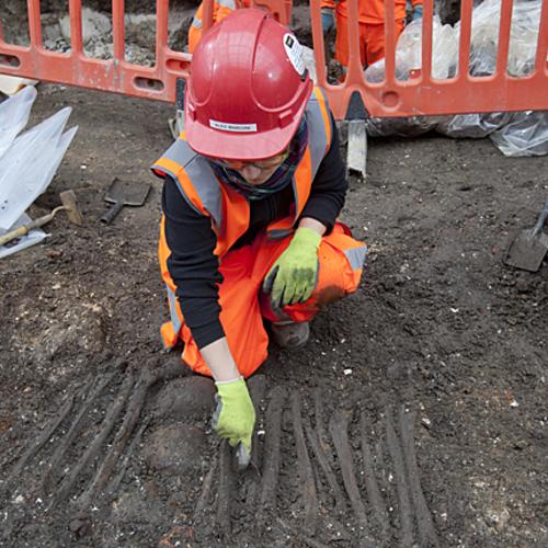 MOLA archaeologist excavating the Bedlam burial ground for Crossrail