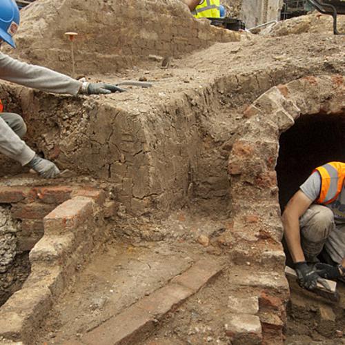 Archaeologists excavating at Bath House