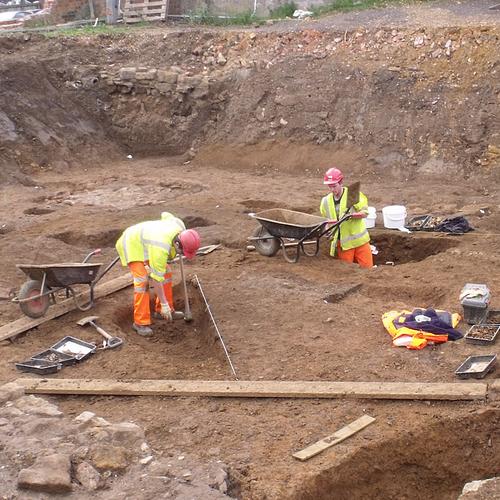 MOLA archaeologists excavating Angel Street, Northampton